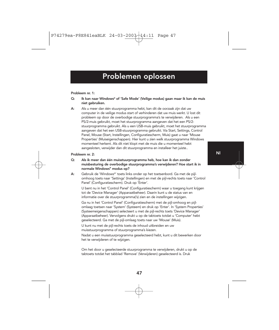 Problemen oplossen | Belkin P74279ea User Manual | Page 47 / 76