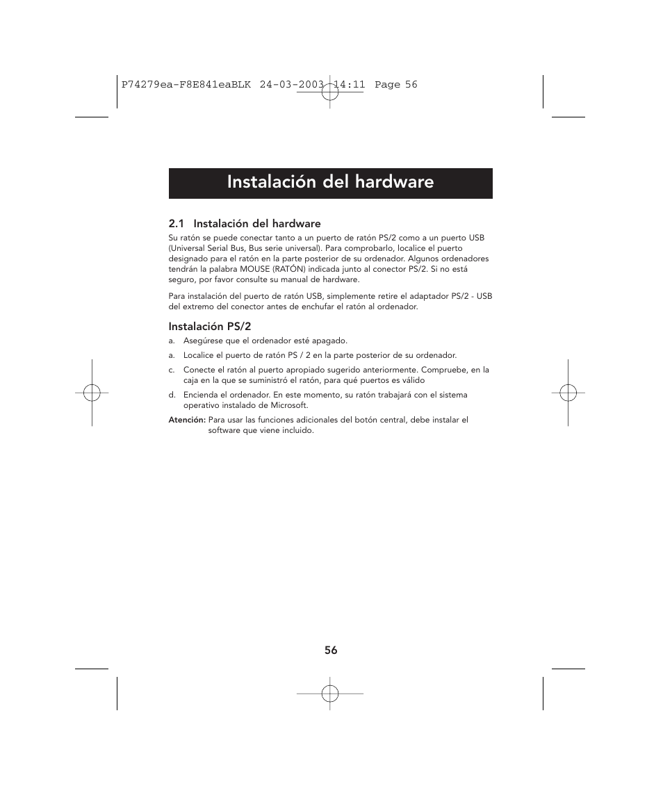 Instalación del hardware | Belkin P74279ea User Manual | Page 56 / 76