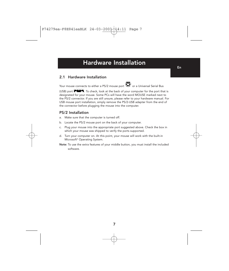 Hardware installation | Belkin P74279ea User Manual | Page 7 / 76