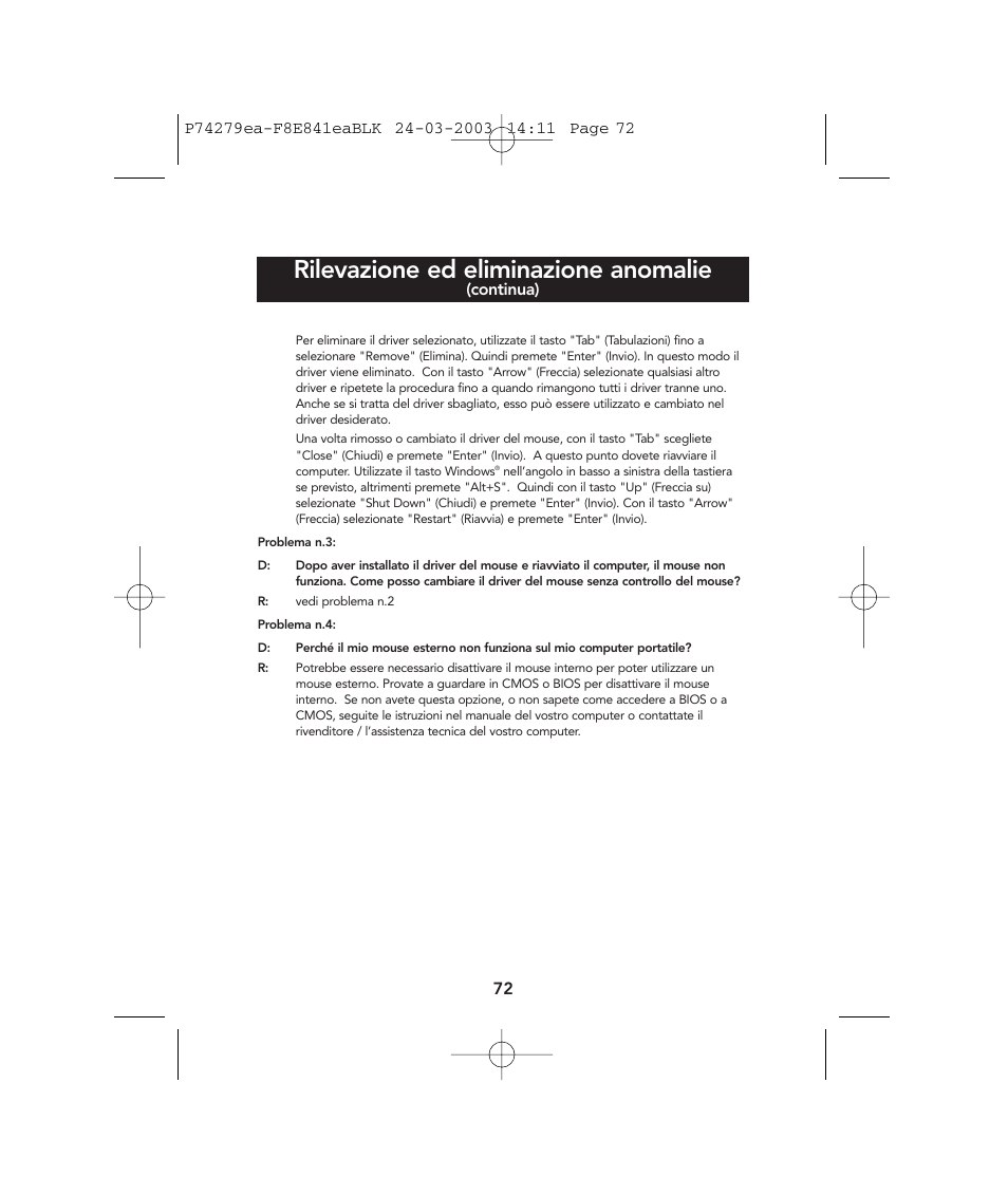 Rilevazione ed eliminazione anomalie | Belkin P74279ea User Manual | Page 72 / 76