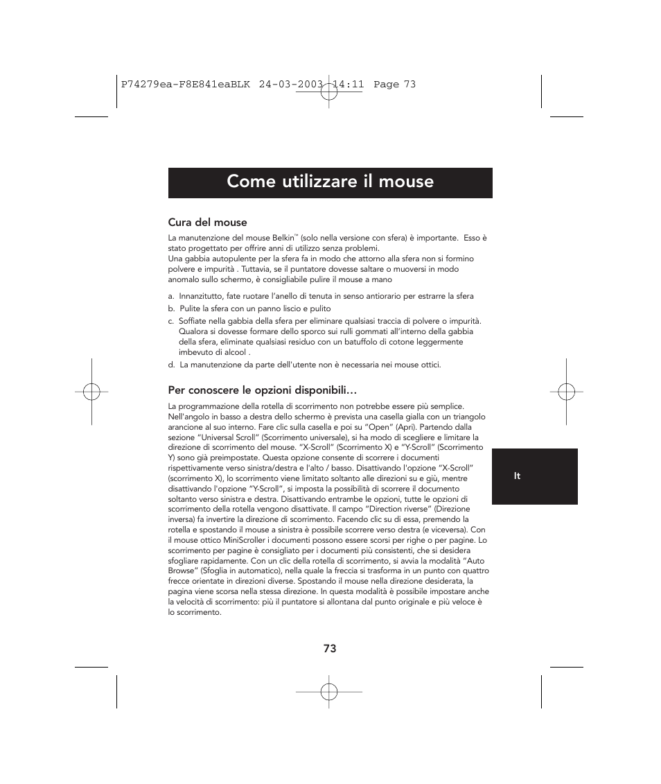 Come utilizzare il mouse | Belkin P74279ea User Manual | Page 73 / 76