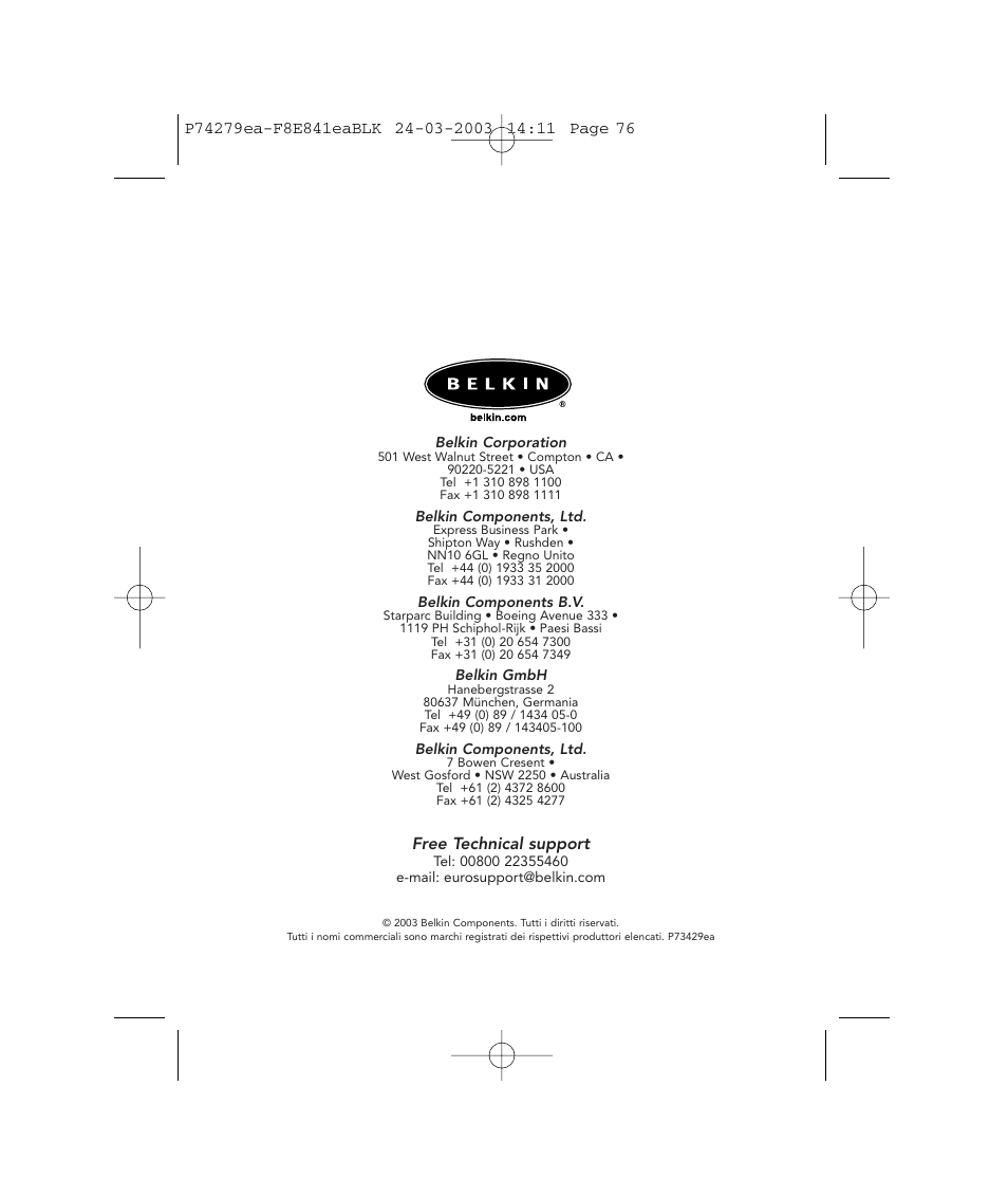 Belkin P74279ea User Manual | Page 76 / 76