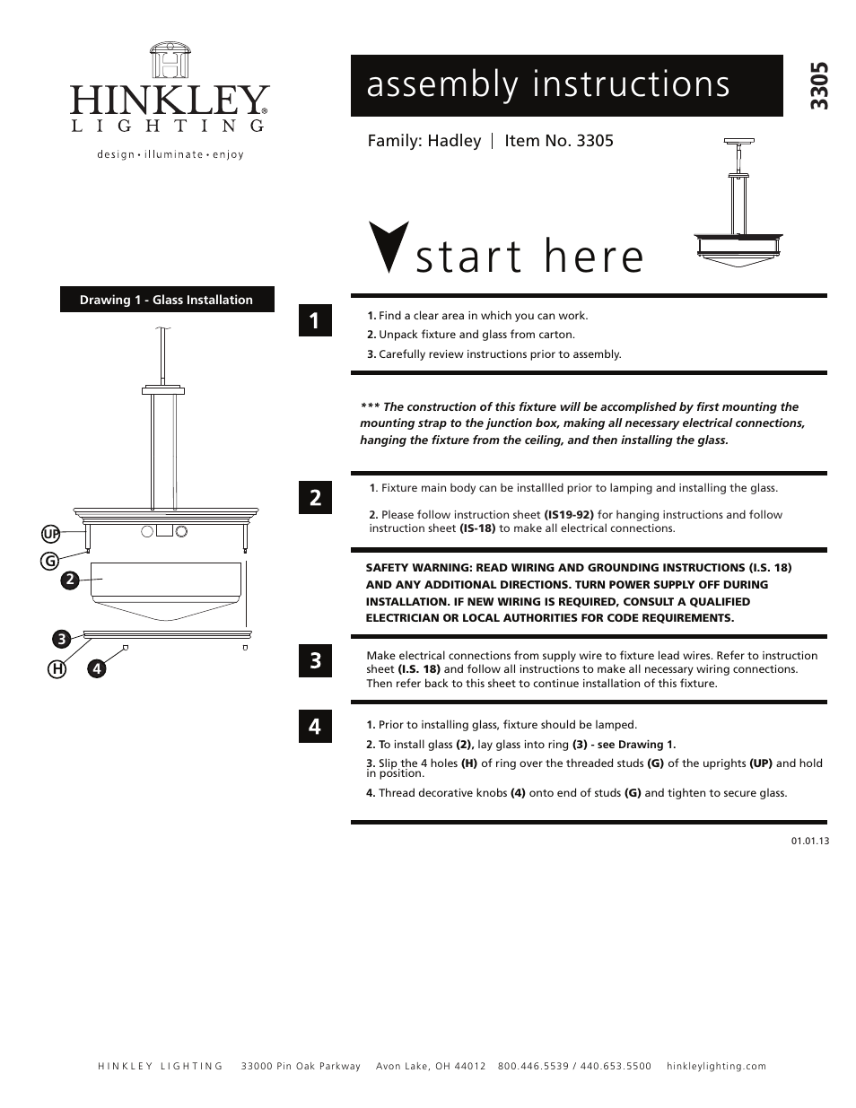 Hinkley Lighting HADLEY 3305BR-LED User Manual | 3 pages