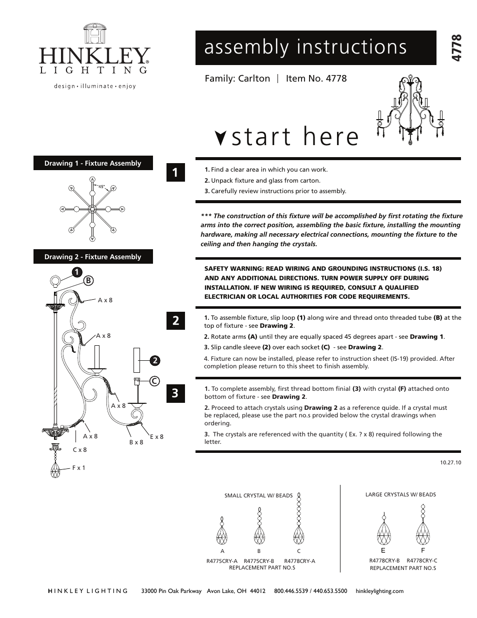 Hinkley Lighting CARLTON 4778SL User Manual | 3 pages