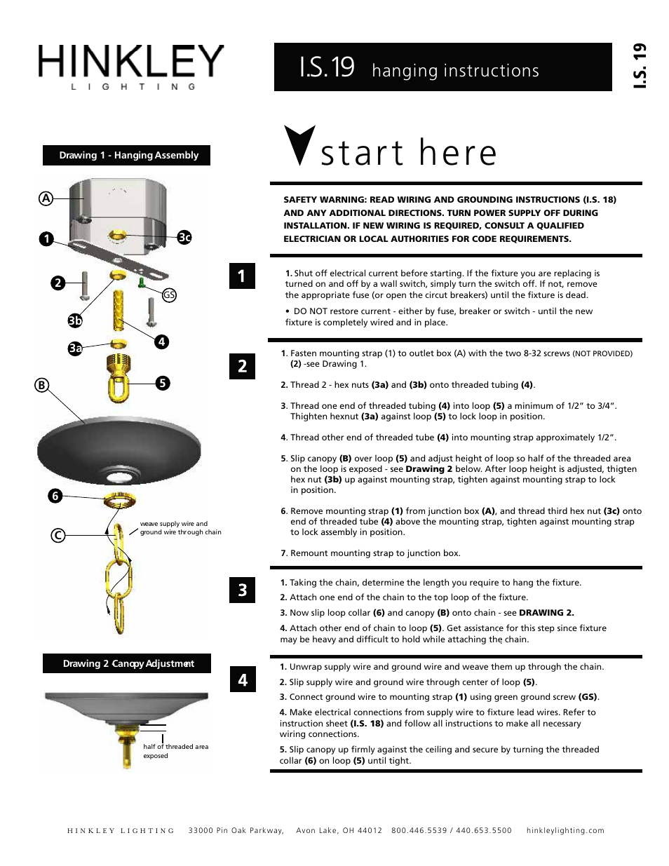 Star t here, I.s.19, Hanging instructions i.s. 19 | Hinkley Lighting PLANTATION 2122PZ User Manual | Page 3 / 3