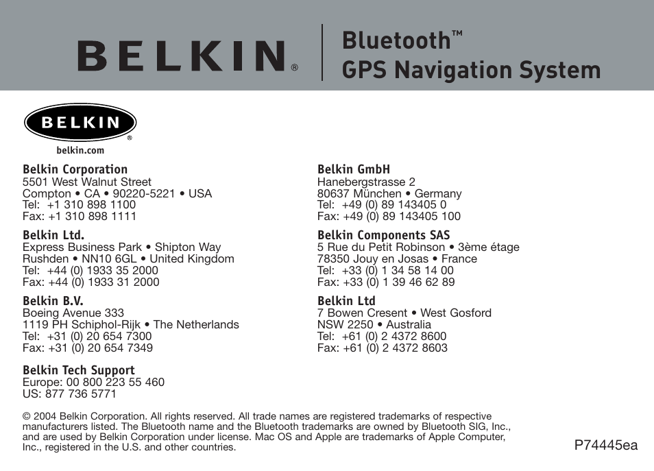 Bluetooth, Gps navigation system | Belkin F8T051 User Manual | Page 26 / 26