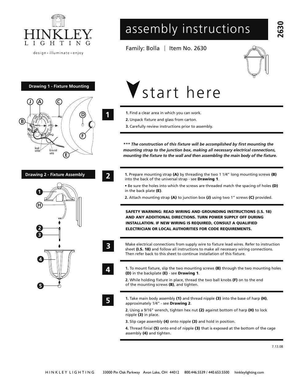 Hinkley Lighting BOLLA 2630 User Manual | 3 pages