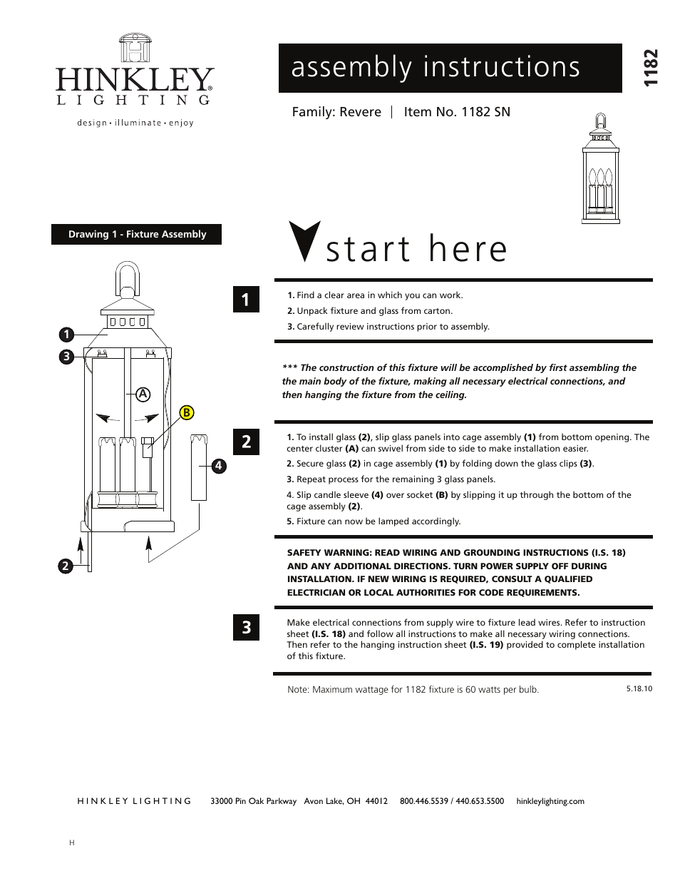 Hinkley Lighting REVERE 1182SN User Manual | 2 pages