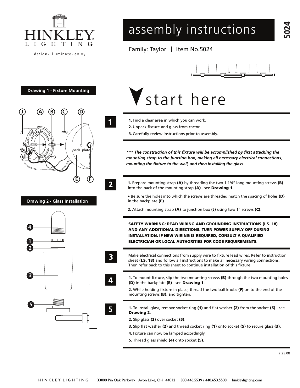 Hinkley Lighting TAYLOR 5024 User Manual | 2 pages