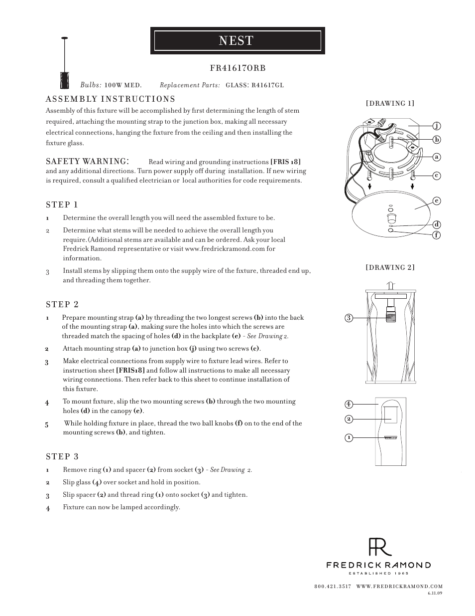 Hinkley Lighting NEST FR41617ORB User Manual | 1 page