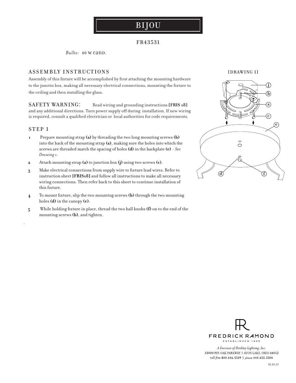 Hinkley Lighting BIJOU FR43531PNI User Manual | 3 pages