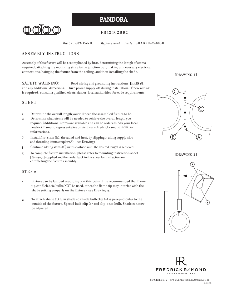 Hinkley Lighting PANDORA FR42402BRC User Manual | 1 page