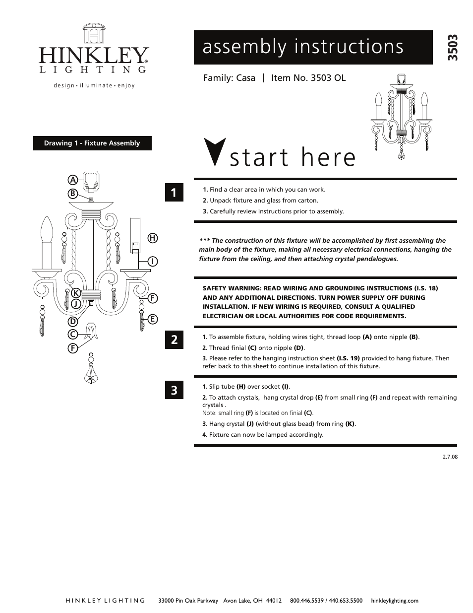 Hinkley Lighting CASA 3503OL User Manual | 3 pages