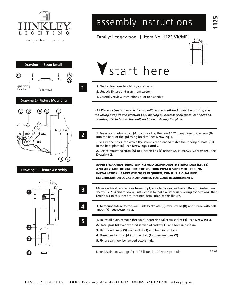 Hinkley Lighting LEDGEWOOD 1125 User Manual | 3 pages