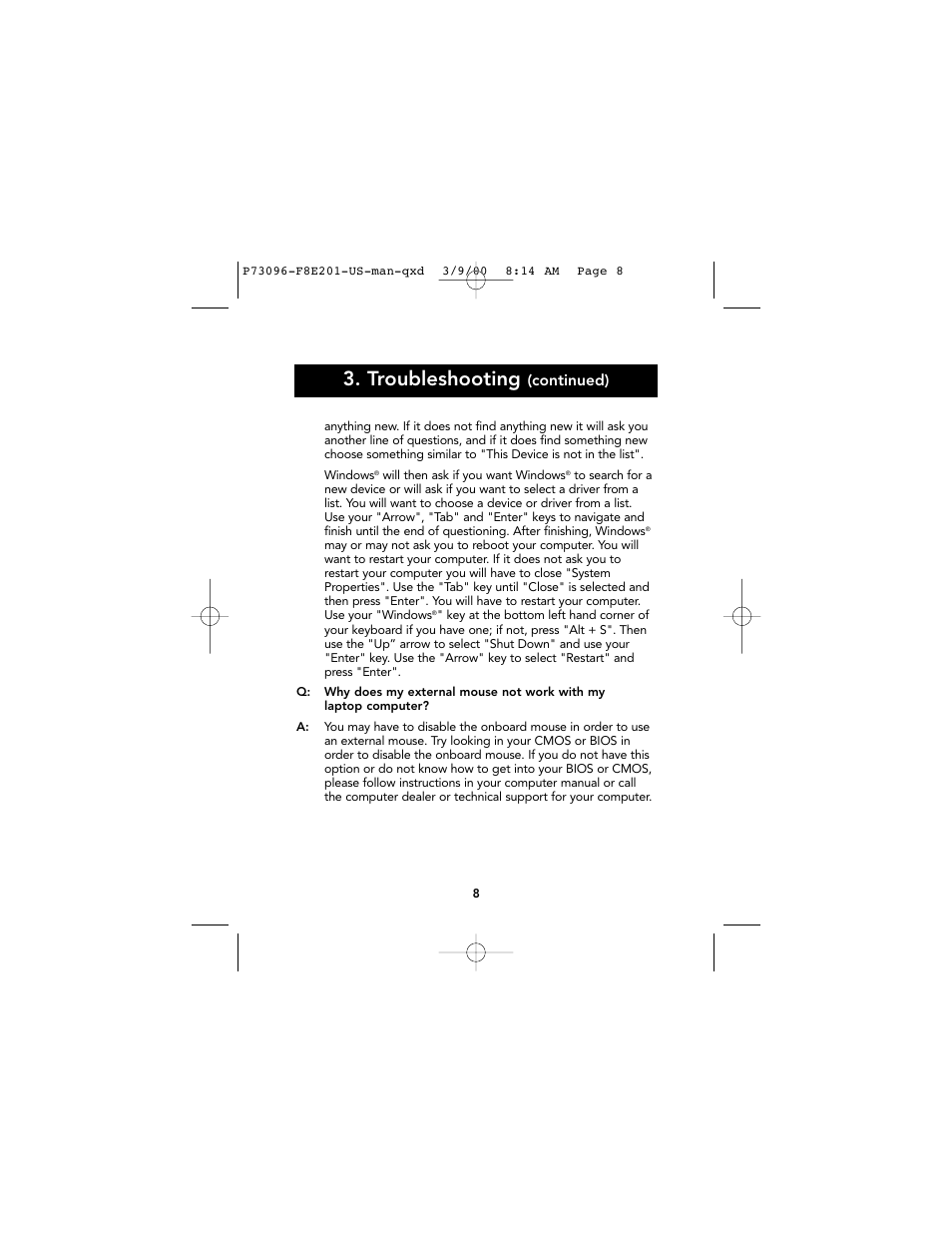 Troubleshooting, Continued) | Belkin Classic P73096 User Manual | Page 10 / 16