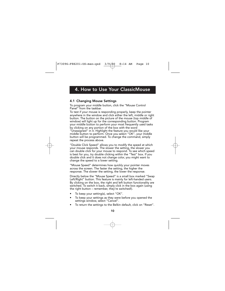 How to use your classicmouse | Belkin Classic P73096 User Manual | Page 12 / 16