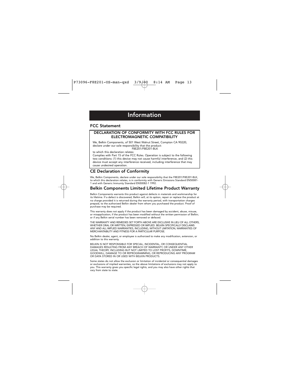 Information | Belkin Classic P73096 User Manual | Page 15 / 16