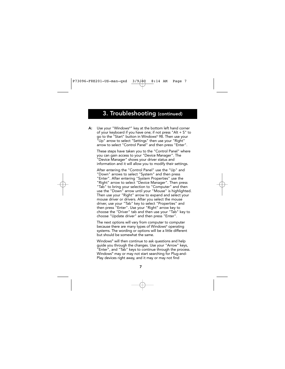 Troubleshooting, Continued) | Belkin Classic P73096 User Manual | Page 9 / 16