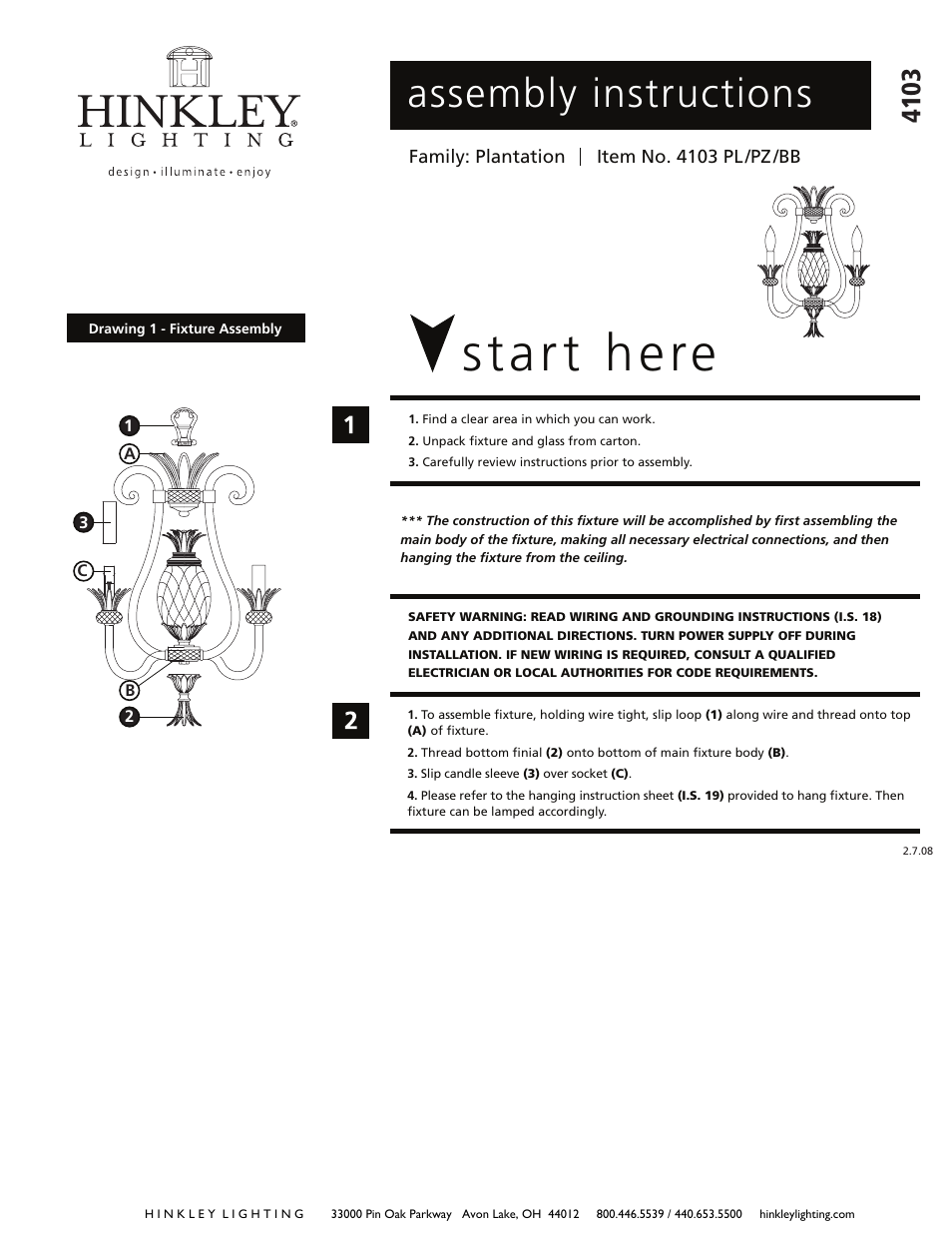 Hinkley Lighting PLANTATION 4103BB User Manual | 4 pages