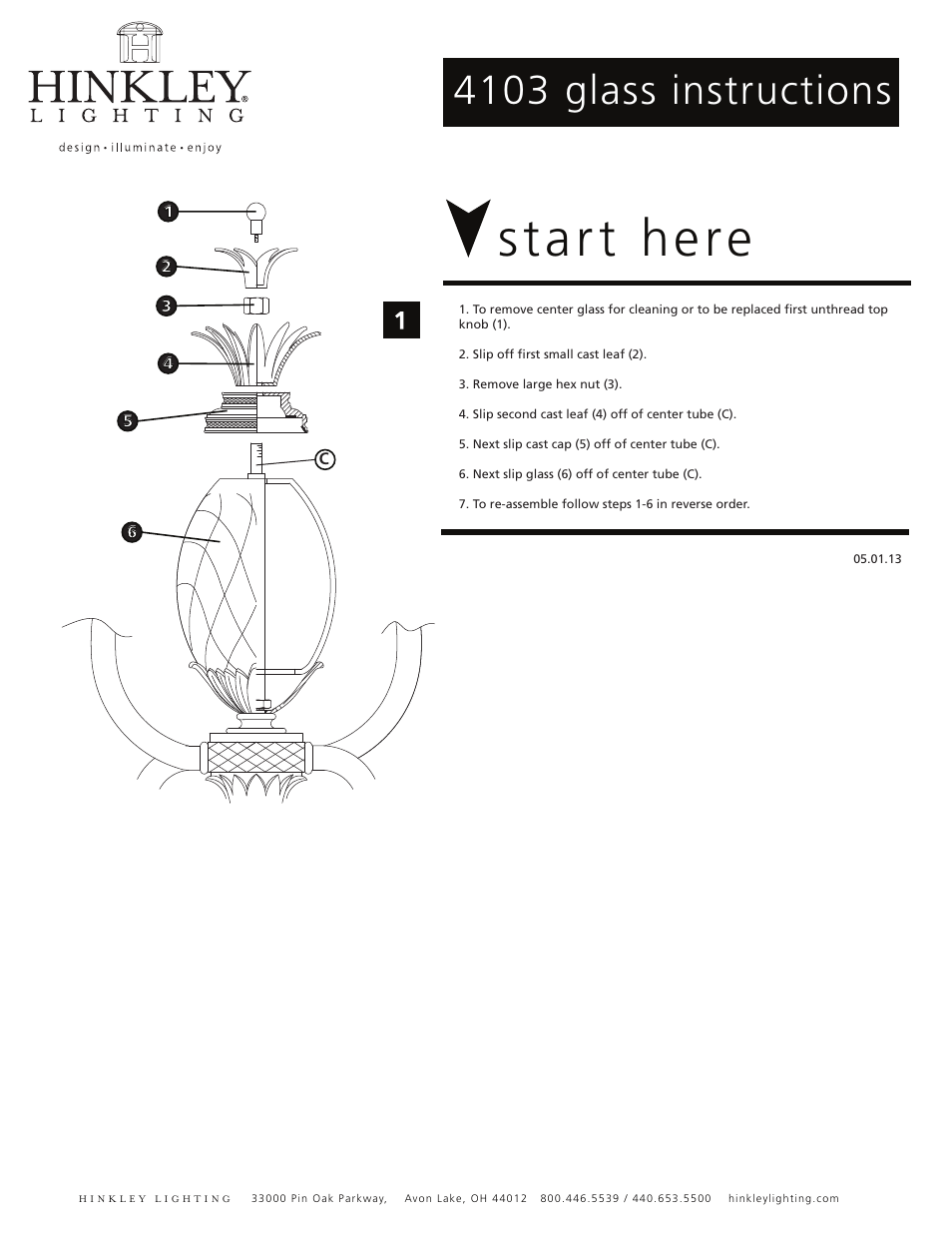 Start here, 4103 glass instructions | Hinkley Lighting PLANTATION 4103BB User Manual | Page 4 / 4