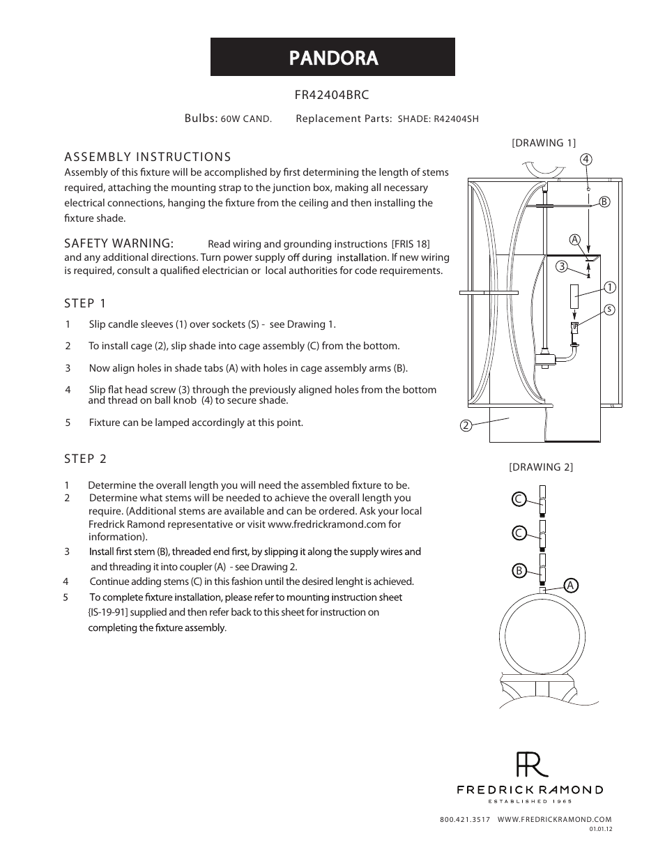 Hinkley Lighting PANDORA FR42404BRC User Manual | 1 page