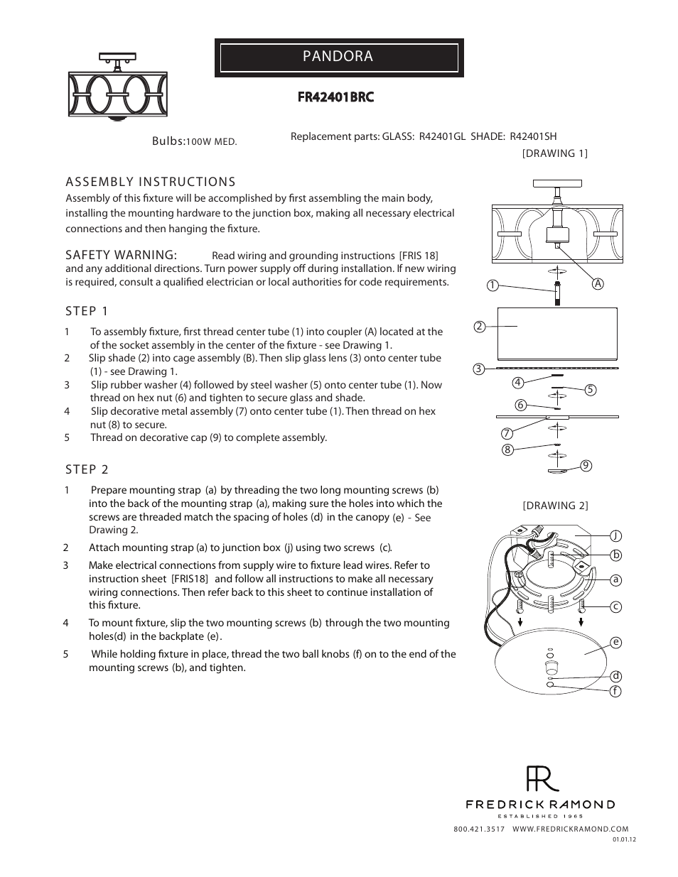 Hinkley Lighting PANDORA FR42401BRC User Manual | 1 page