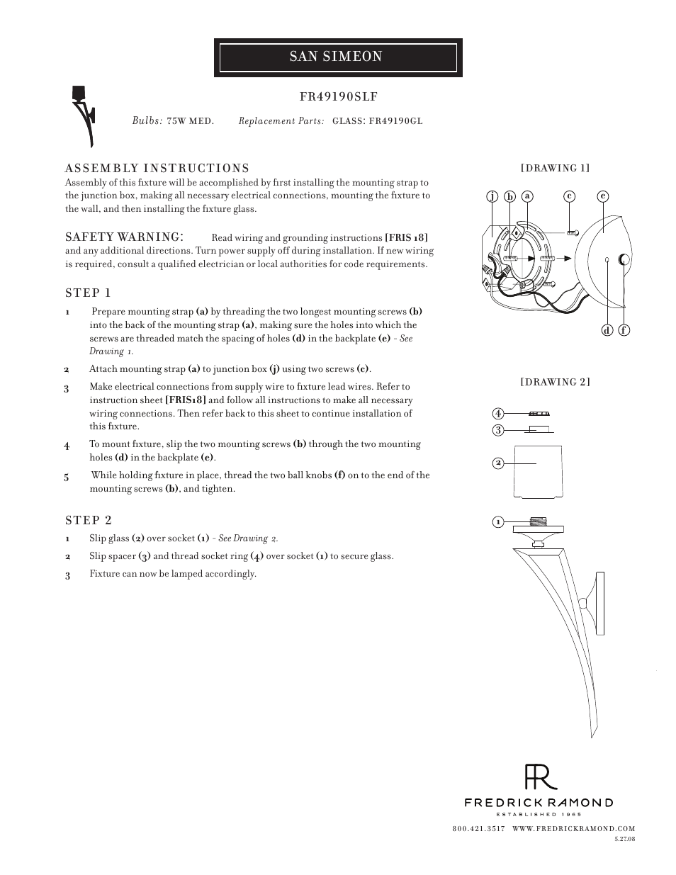 Hinkley Lighting SAN SIMEON FR49190SLF User Manual | 1 page