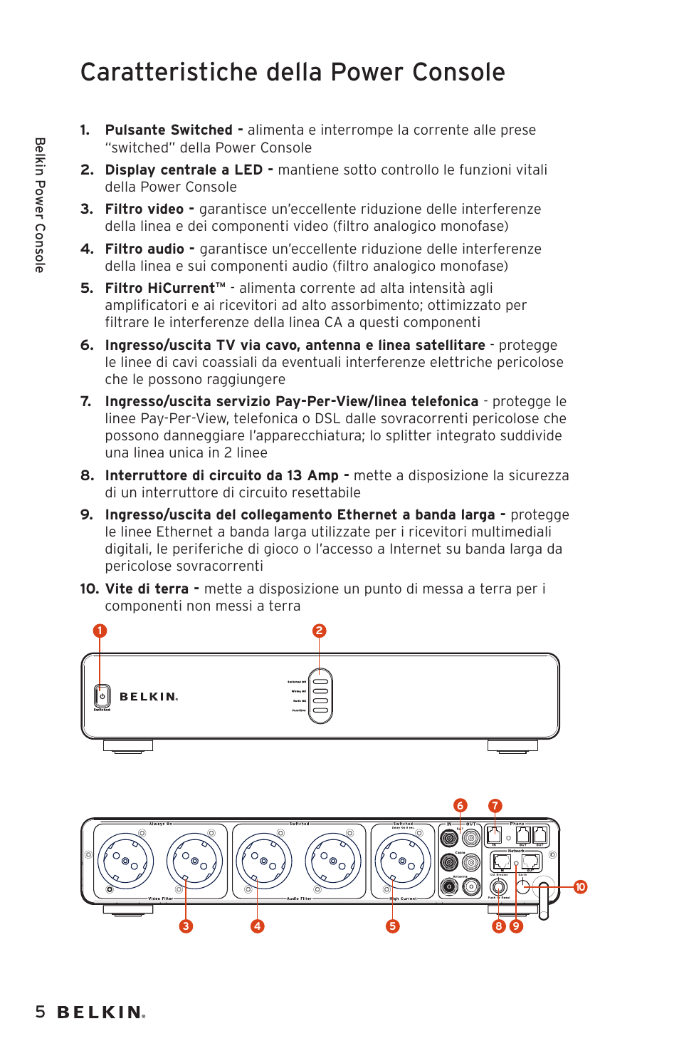 Caratteristiche della power console | Belkin AP20500EA3M User Manual | Page 106 / 120