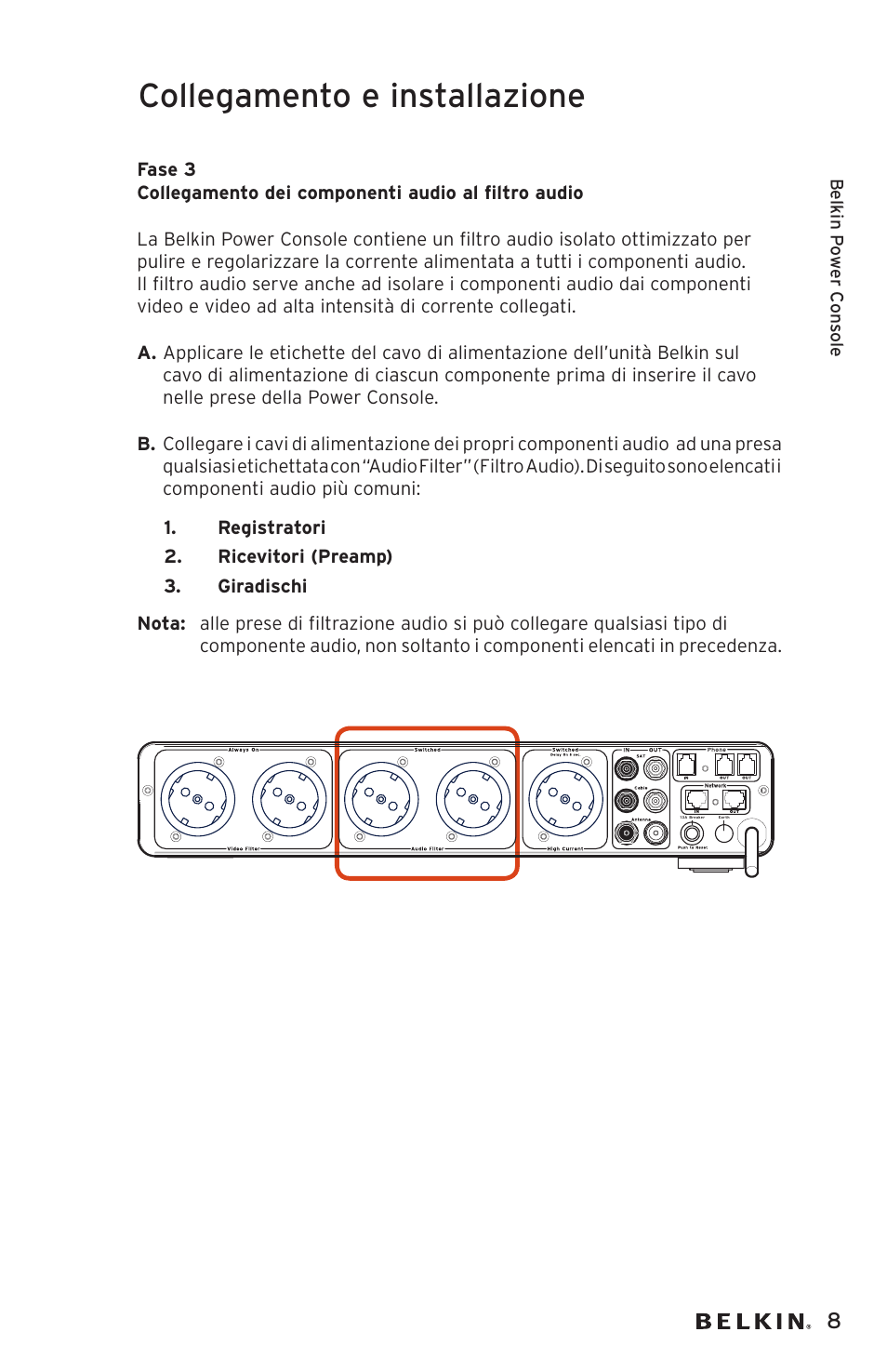 Collegamento e installazione | Belkin AP20500EA3M User Manual | Page 109 / 120