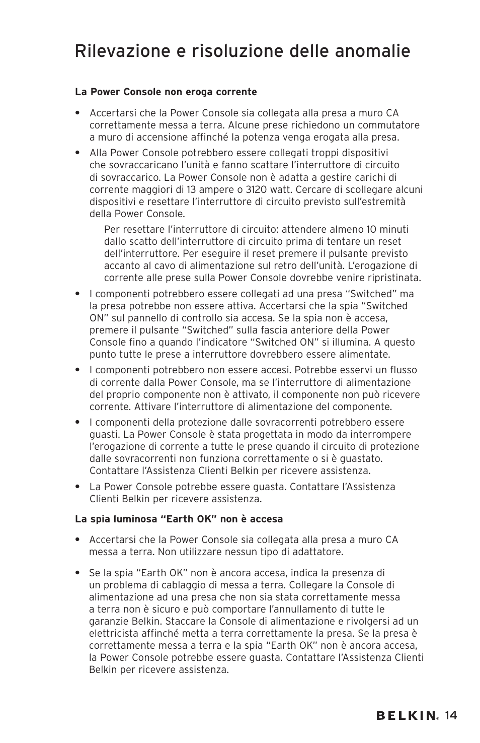 Rilevazione e risoluzione delle anomalie | Belkin AP20500EA3M User Manual | Page 115 / 120