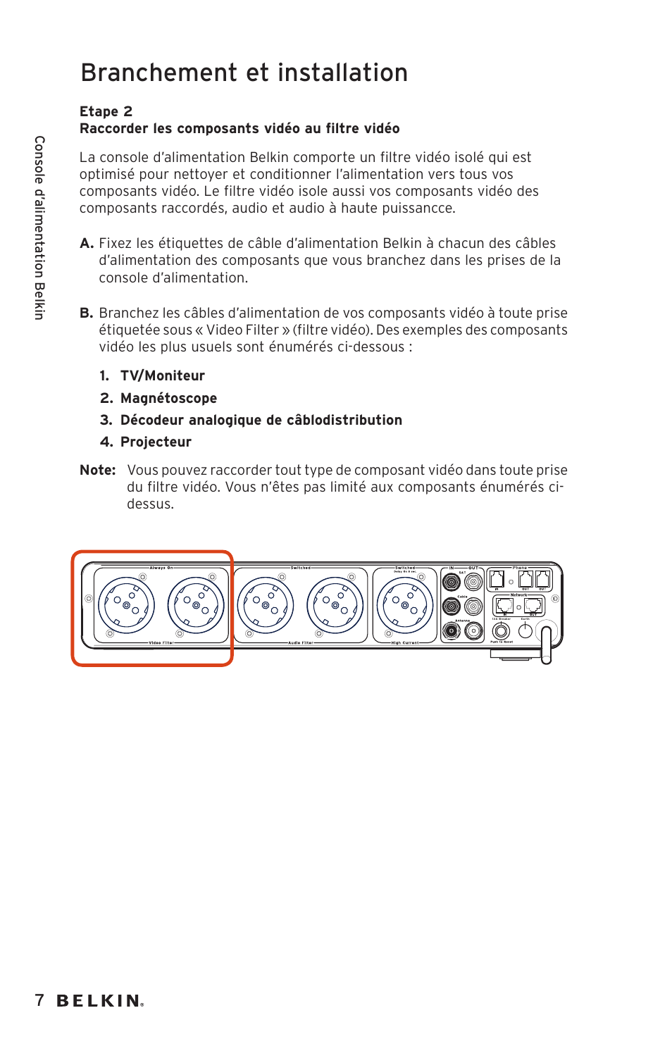 Branchement et installation | Belkin AP20500EA3M User Manual | Page 28 / 120