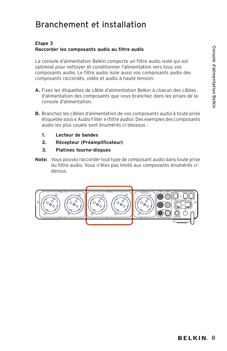 Branchement et installation | Belkin AP20500EA3M User Manual | Page 29 / 120