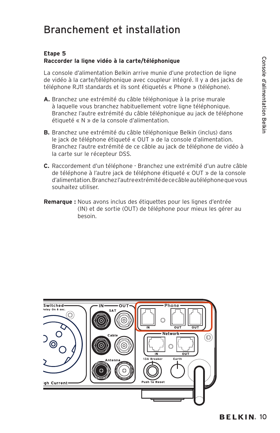 Branchement et installation | Belkin AP20500EA3M User Manual | Page 31 / 120