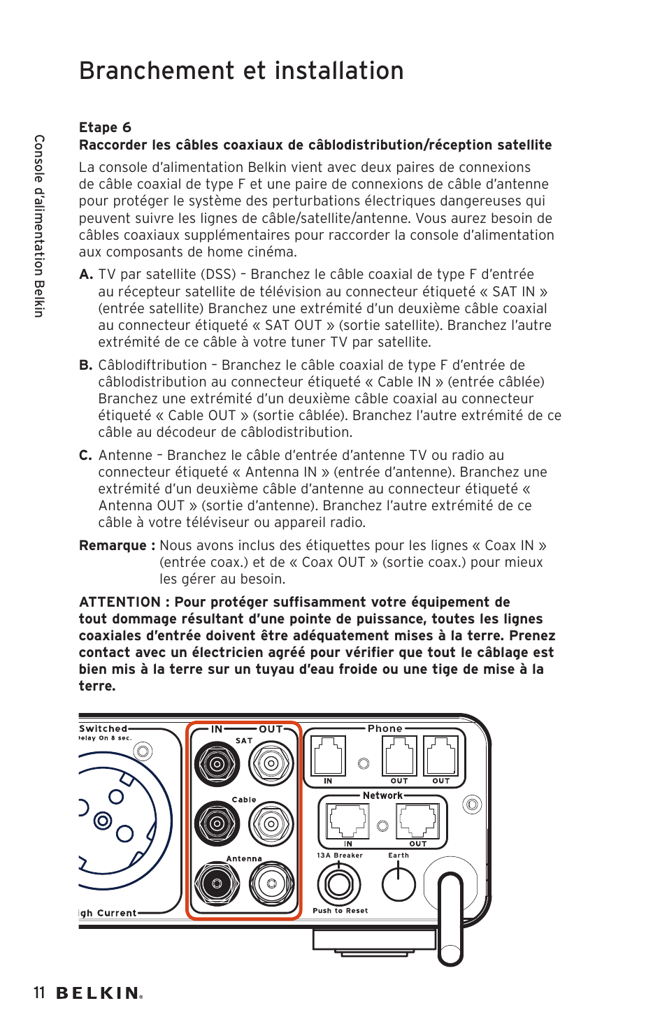 Branchement et installation | Belkin AP20500EA3M User Manual | Page 32 / 120