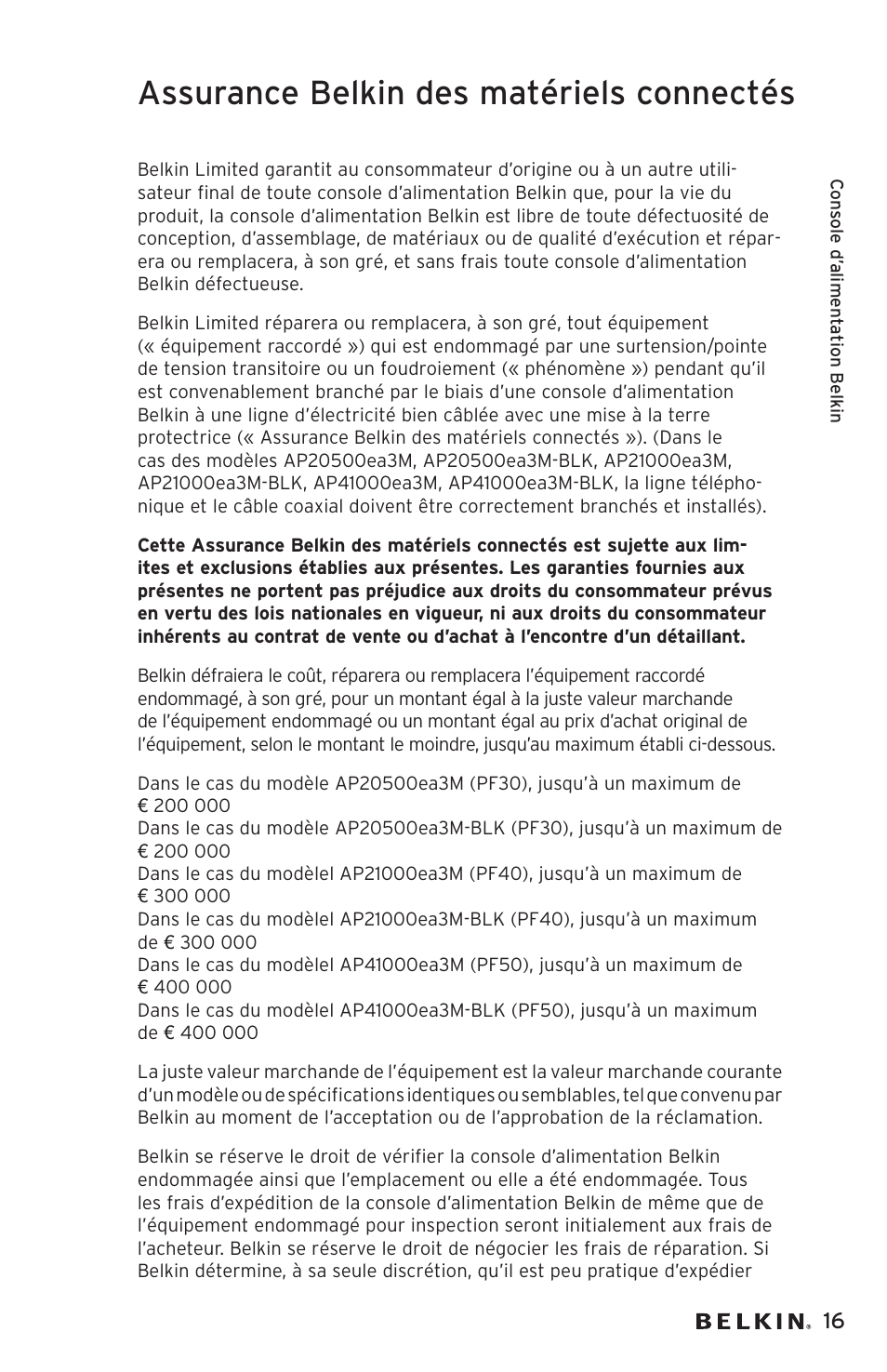 Assurance belkin des matériels connectés | Belkin AP20500EA3M User Manual | Page 37 / 120