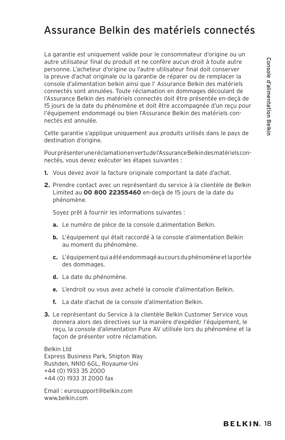 Assurance belkin des matériels connectés | Belkin AP20500EA3M User Manual | Page 39 / 120