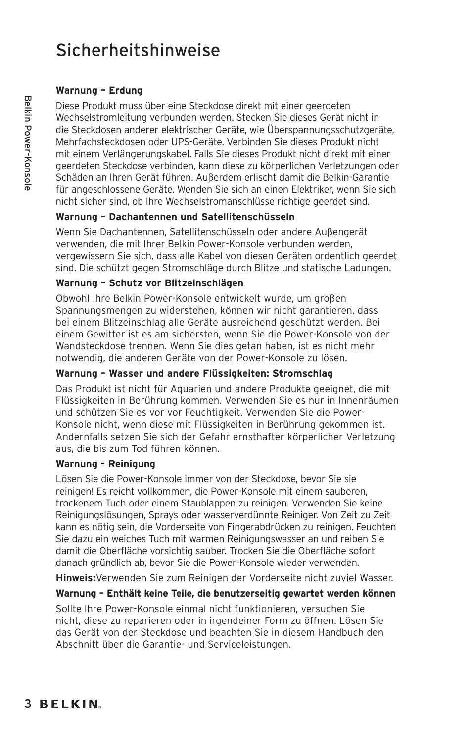 Sicherheitshinweise | Belkin AP20500EA3M User Manual | Page 44 / 120