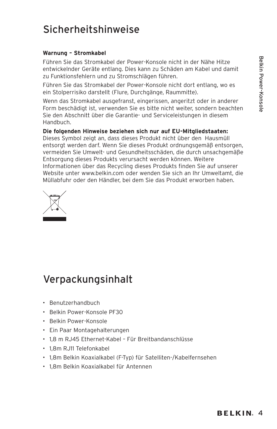 Sicherheitshinweise, Verpackungsinhalt | Belkin AP20500EA3M User Manual | Page 45 / 120