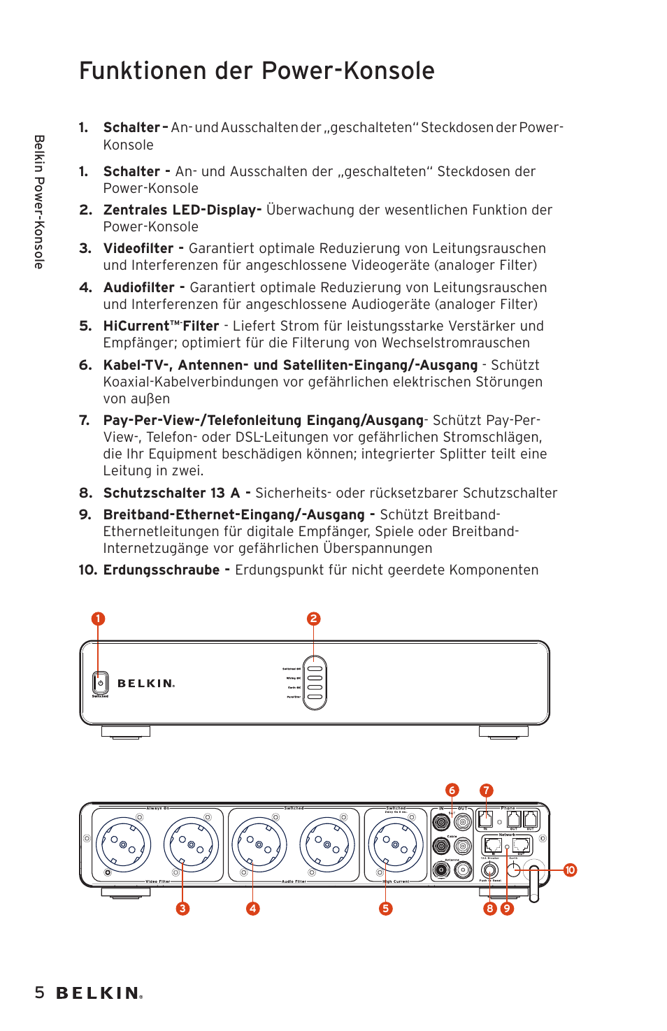 Funktionen der power-konsole | Belkin AP20500EA3M User Manual | Page 46 / 120