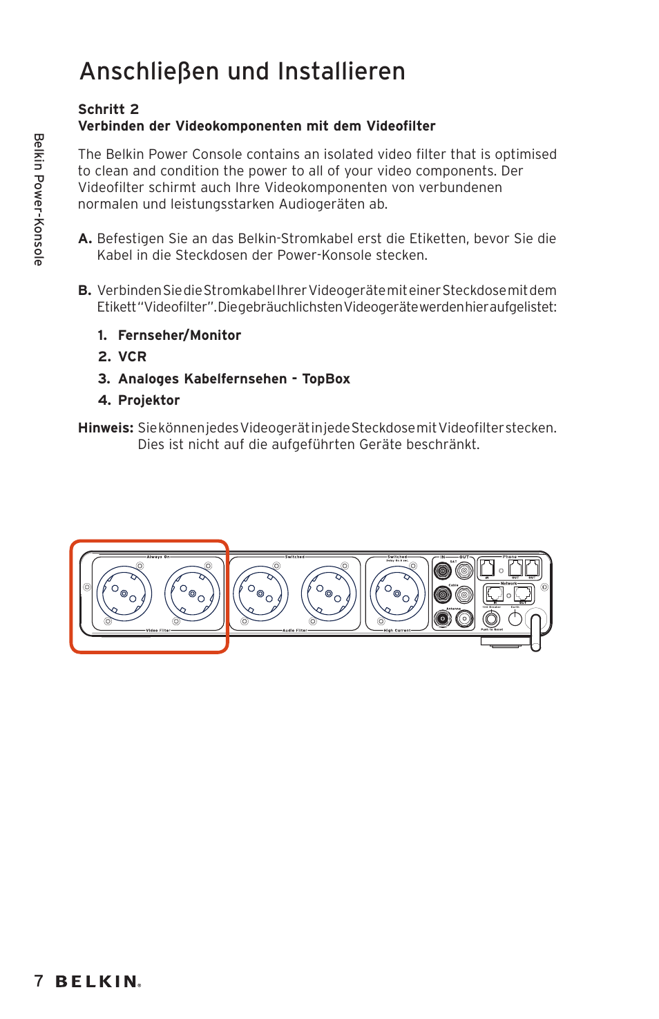 Anschließen und installieren | Belkin AP20500EA3M User Manual | Page 48 / 120