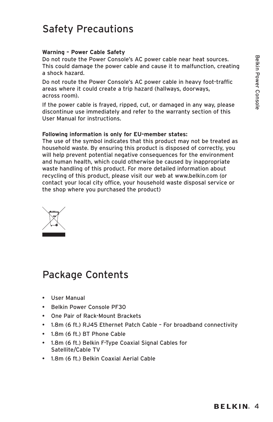Safety precautions, Package contents | Belkin AP20500EA3M User Manual | Page 5 / 120