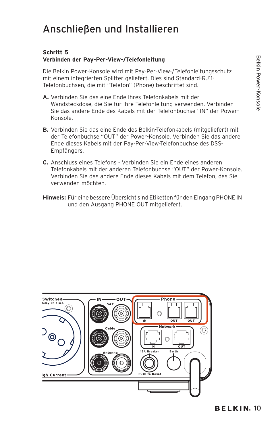 Anschließen und installieren | Belkin AP20500EA3M User Manual | Page 51 / 120