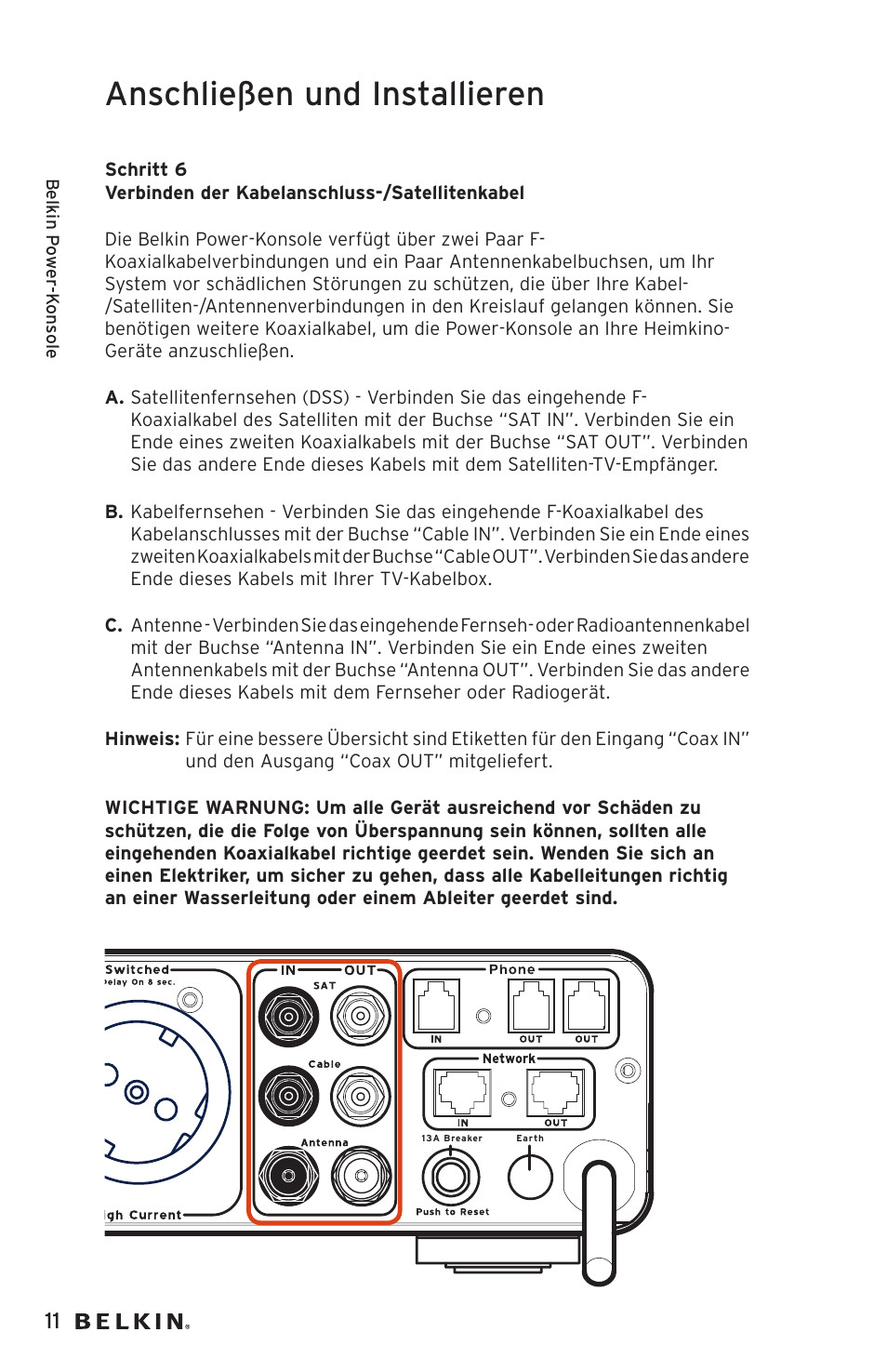 Anschließen und installieren | Belkin AP20500EA3M User Manual | Page 52 / 120