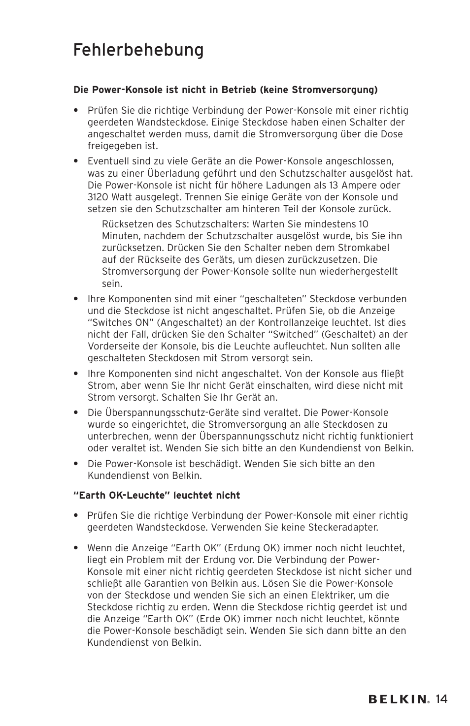 Fehlerbehebung | Belkin AP20500EA3M User Manual | Page 55 / 120