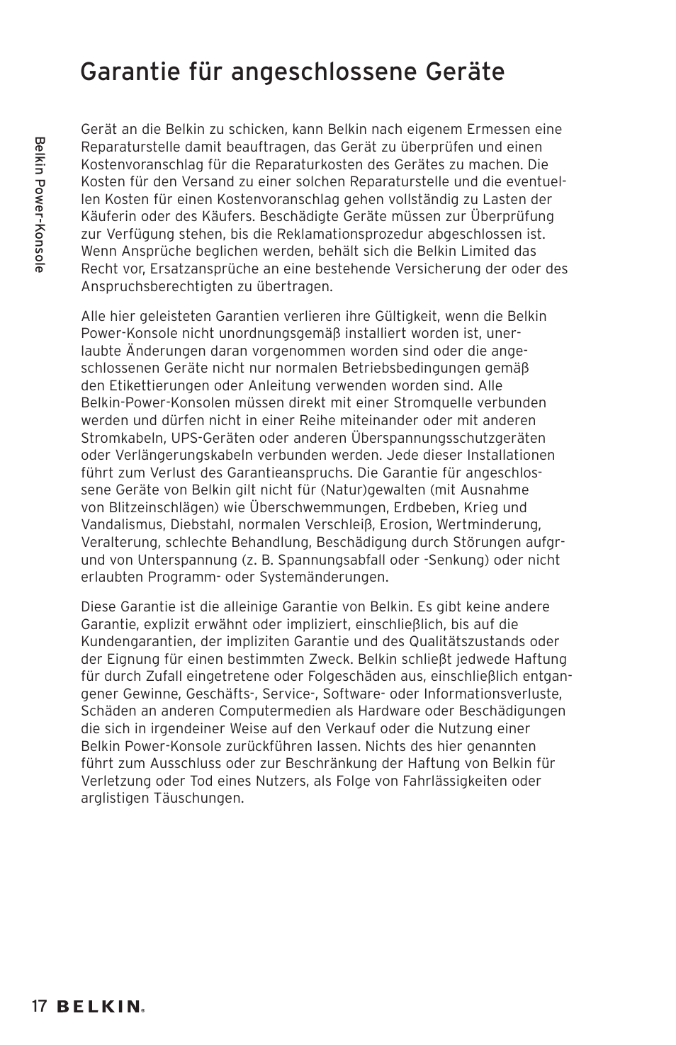 Garantie für angeschlossene geräte | Belkin AP20500EA3M User Manual | Page 58 / 120