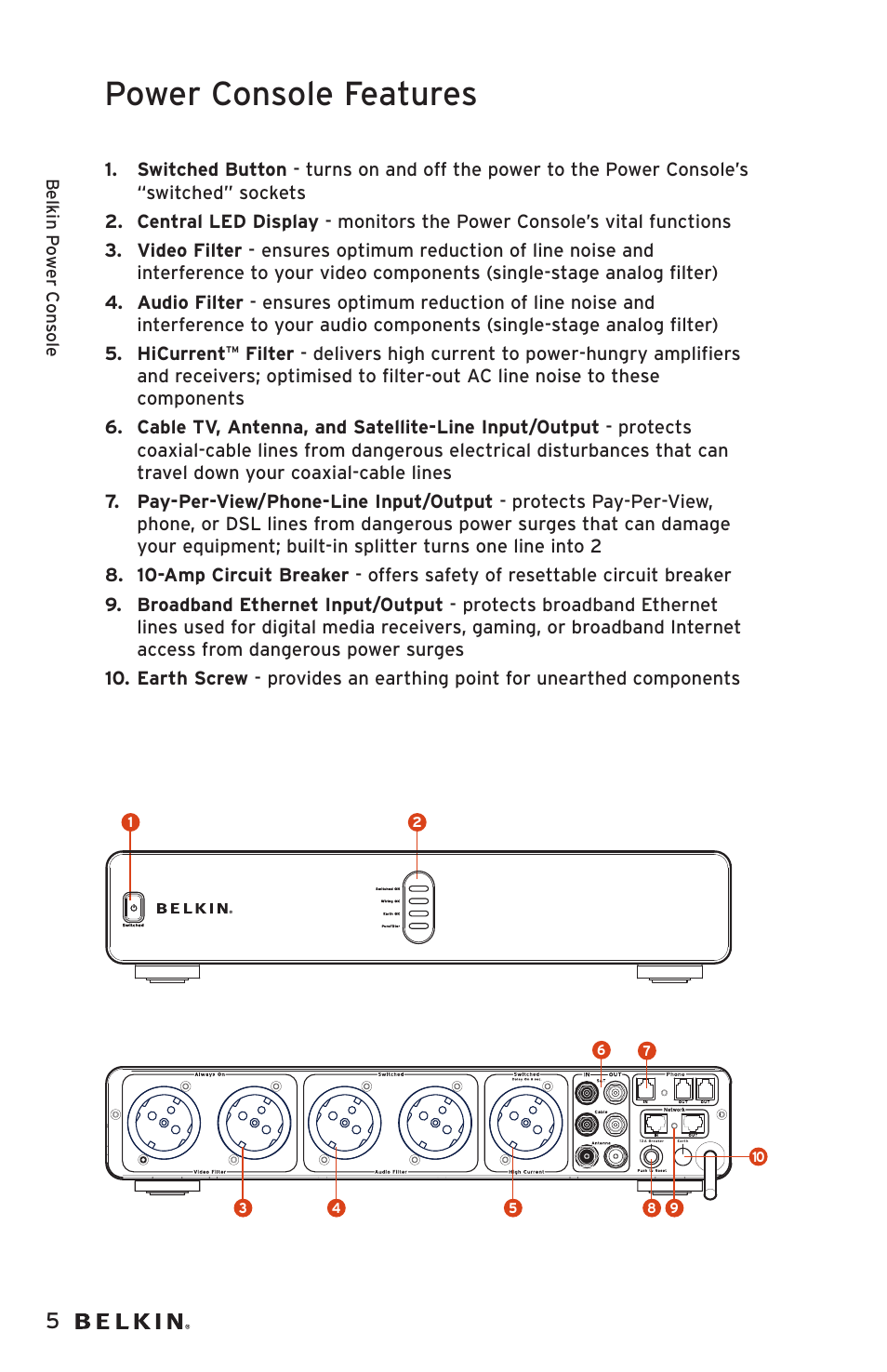 Power console features | Belkin AP20500EA3M User Manual | Page 6 / 120