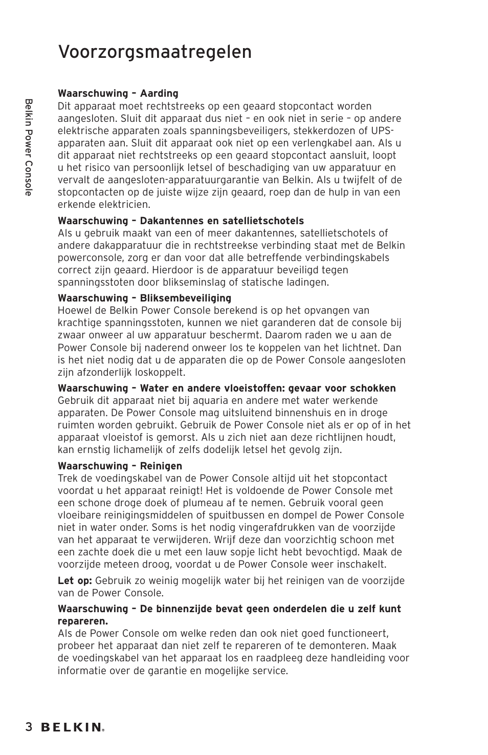 Voorzorgsmaatregelen | Belkin AP20500EA3M User Manual | Page 64 / 120