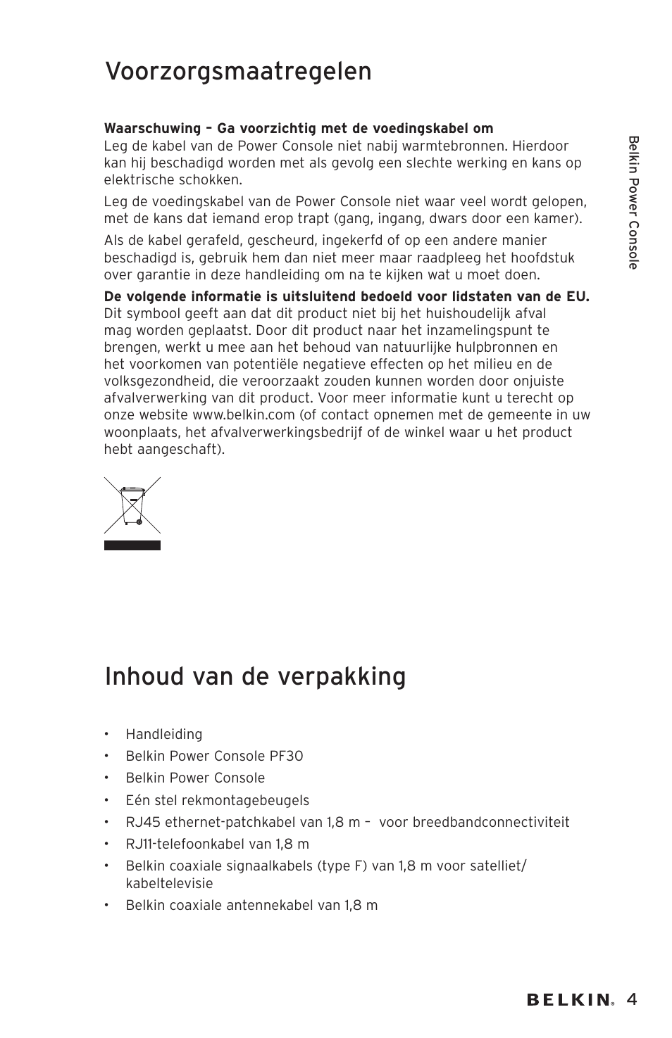 Voorzorgsmaatregelen, Inhoud van de verpakking | Belkin AP20500EA3M User Manual | Page 65 / 120