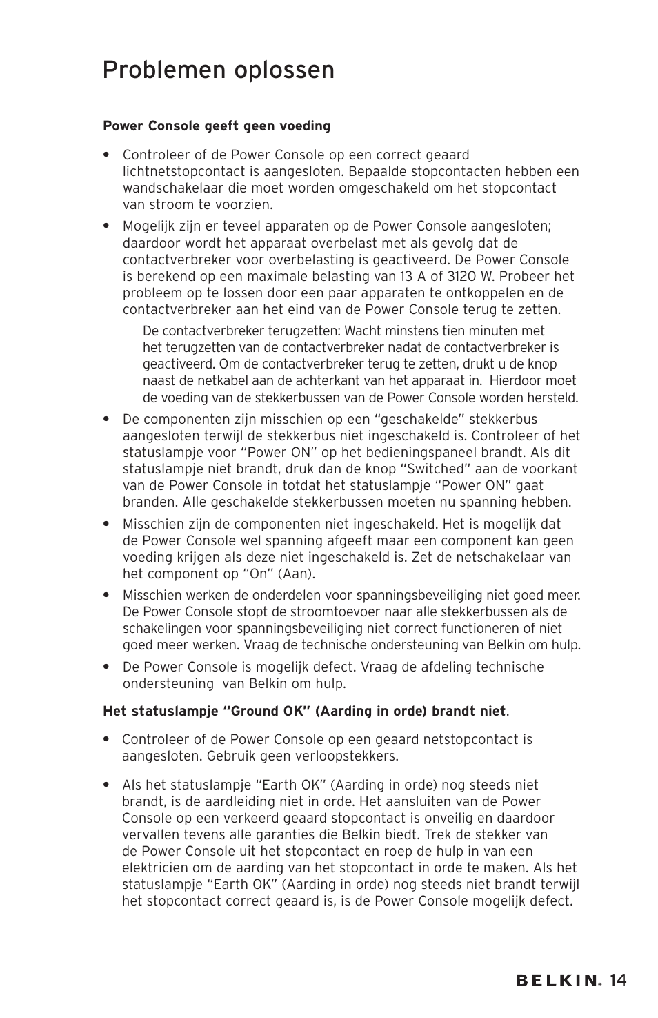 Problemen oplossen | Belkin AP20500EA3M User Manual | Page 75 / 120