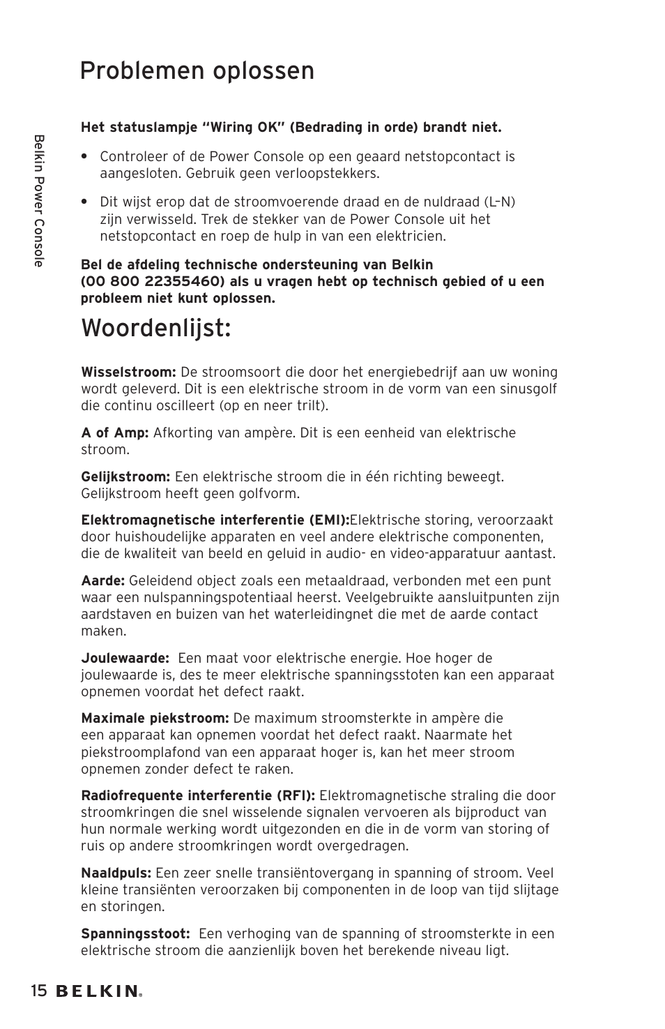 Problemen oplossen, Woordenlijst | Belkin AP20500EA3M User Manual | Page 76 / 120